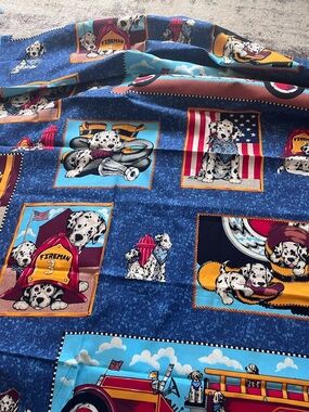 Dalmatian Firefighter Print Fabric Panel - Blue Background